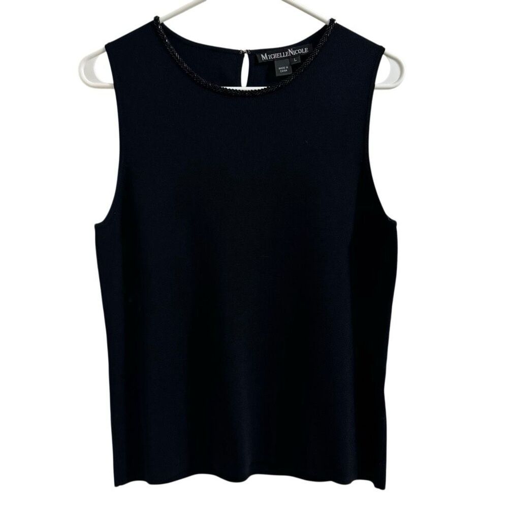 Vintage Michelle Nicole Black Beaded Neckline Sleeveless Top L